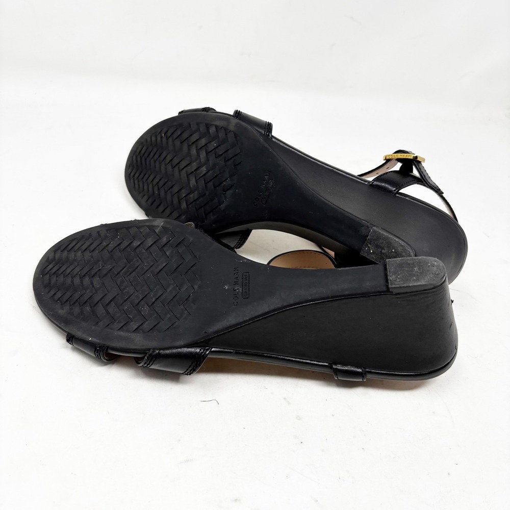 Cole Haan Leather Criss Cross Sandals Size 9.5 Ankle‎ Strap Wedge Black Classic - Picture 6 of 10